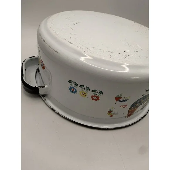Vintage Berggren Swedish Folkart Enamelware Pot w/Lid "Denna Stuvning" Z10 - Picture 10 of 16